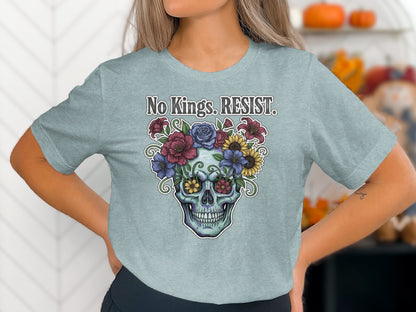 No Kings RESIST Skull with Flowers Graphic T-Shirt product