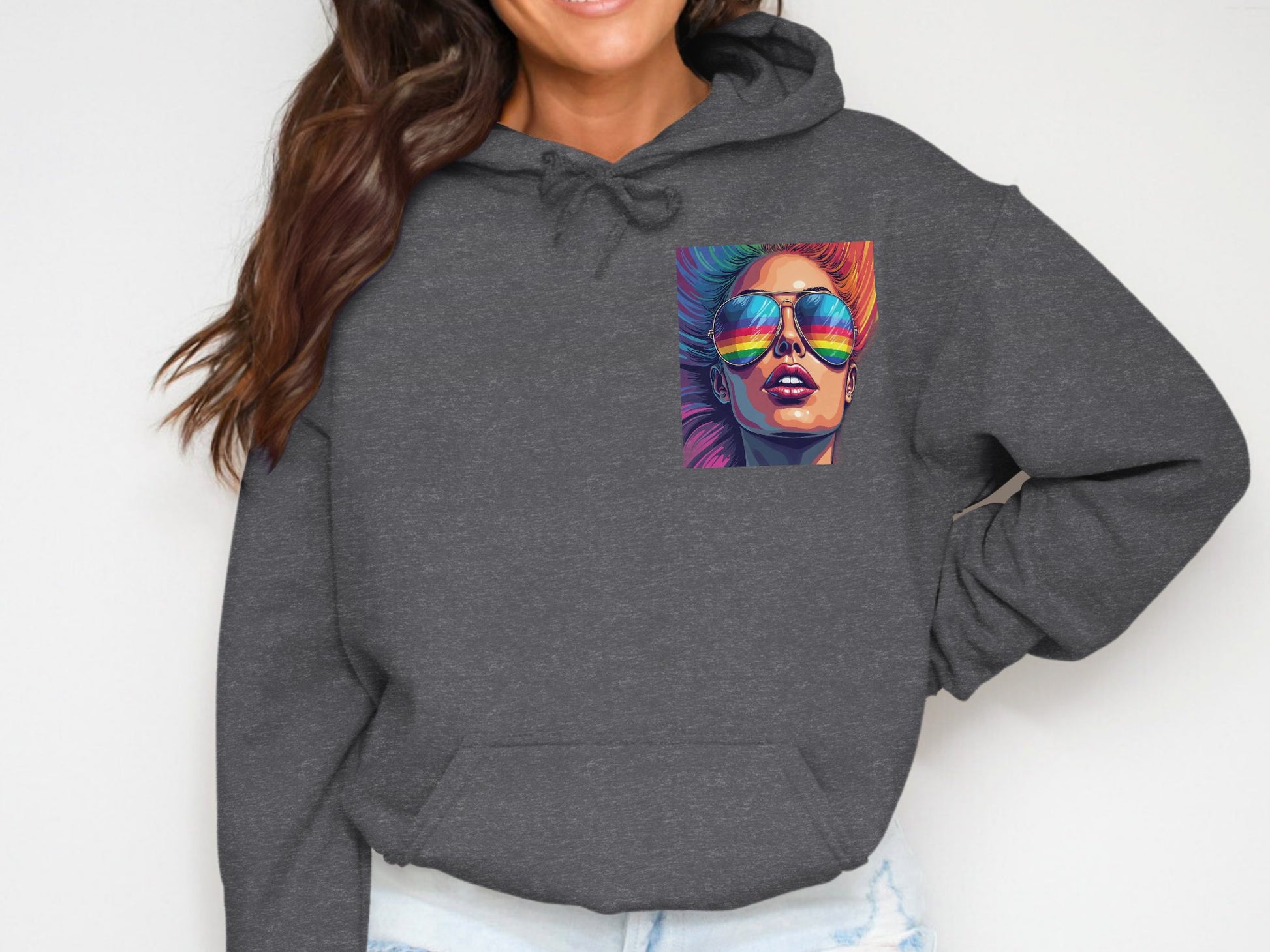 Colorful Artistic Face Graphic on Dark Grey Hoodie product