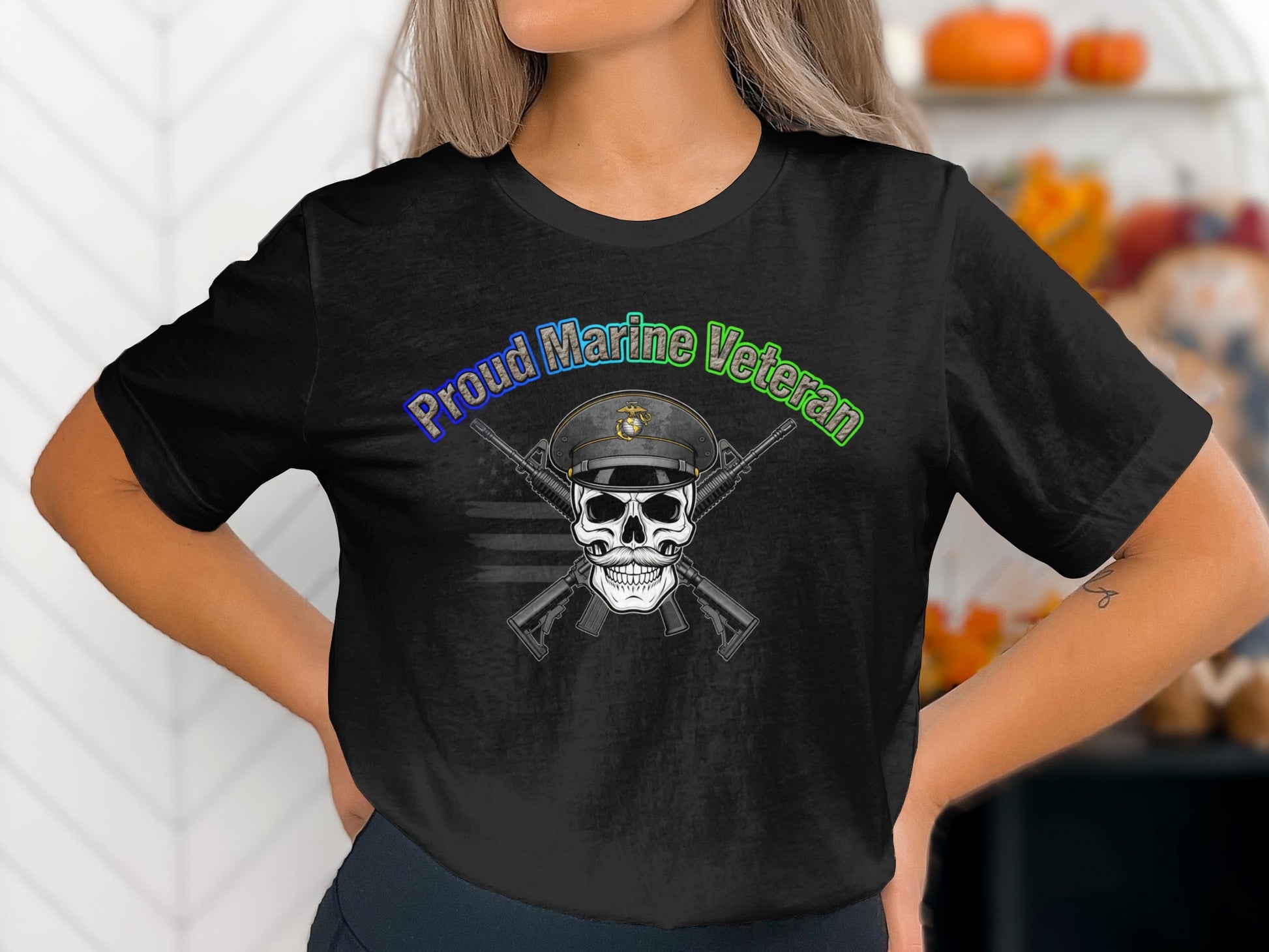 Proud Marine Veteran Skull Design T-shirt