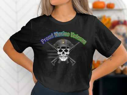 Proud Marine Veteran Skull Design T-shirt