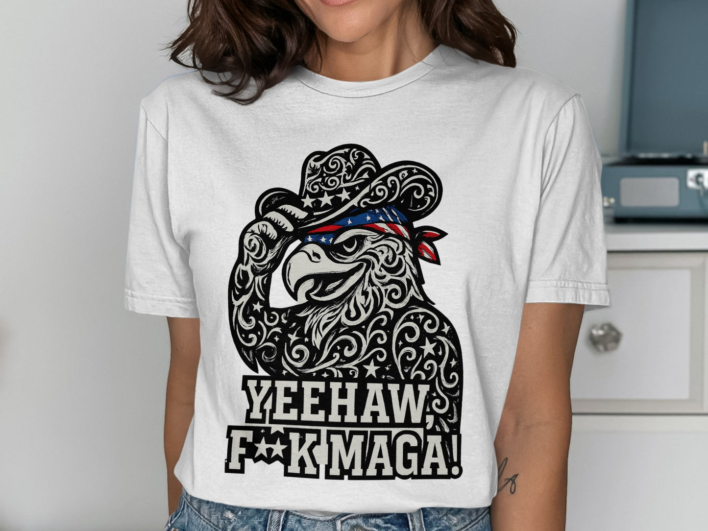Yeehaw F**k Maga Eagle Cowboy Hat T-shirt product