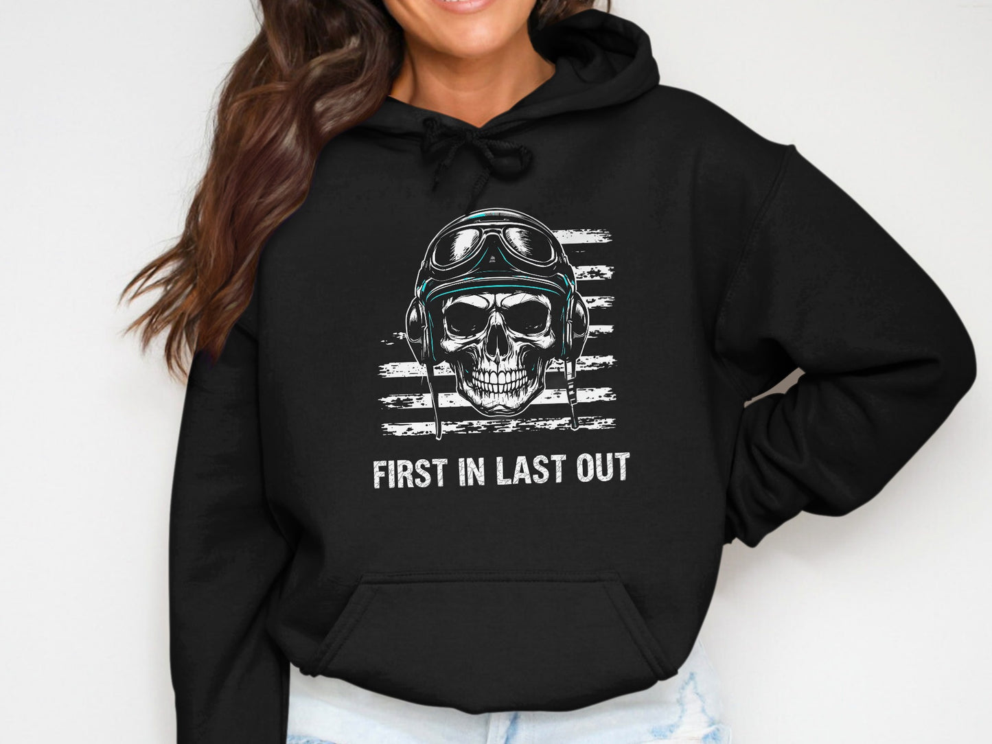 First In Last Out Skull Graphic Hoodie