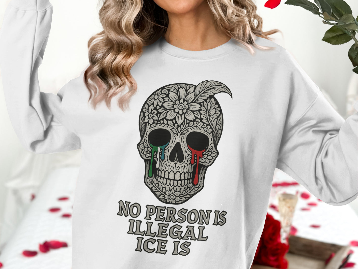 No Person Is Illegal ICE Is Skull Sweatshirt