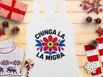 Chinga La Migra festive floral tank top product