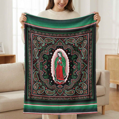 Our Lady Guadalupe Serape Blanket, Virgin Mary Chicano Art, Mexican Blanket Paisley Bandana Design, Catholic Prayer Altar Blankets