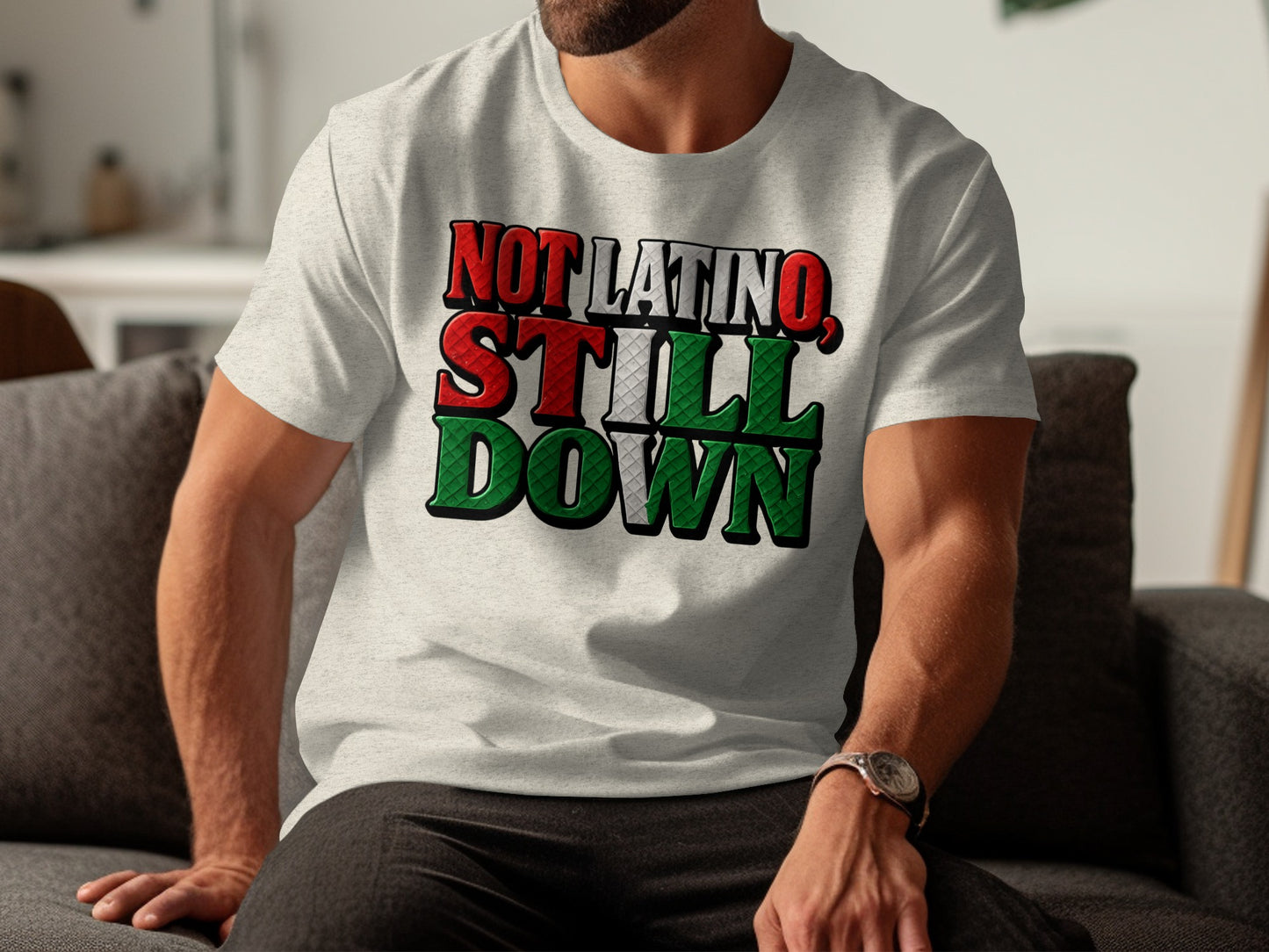 Not Latino Still Down colorful graphic tee product type