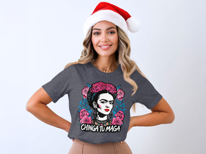 Frida Kahlo Floral Chinga Tu Maga T-Shirts
