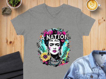 A Nation For All Floral Graphic V-Neck T-Shirt product
