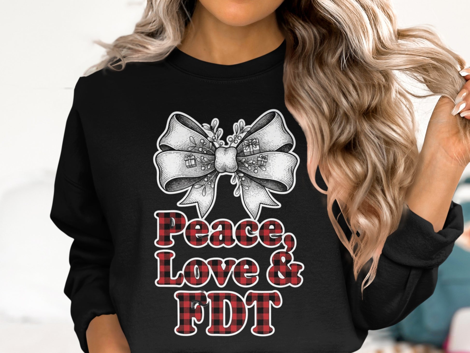 Peace Love FDT Black Crewneck for Women