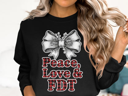 Peace Love FDT Black Crewneck for Women