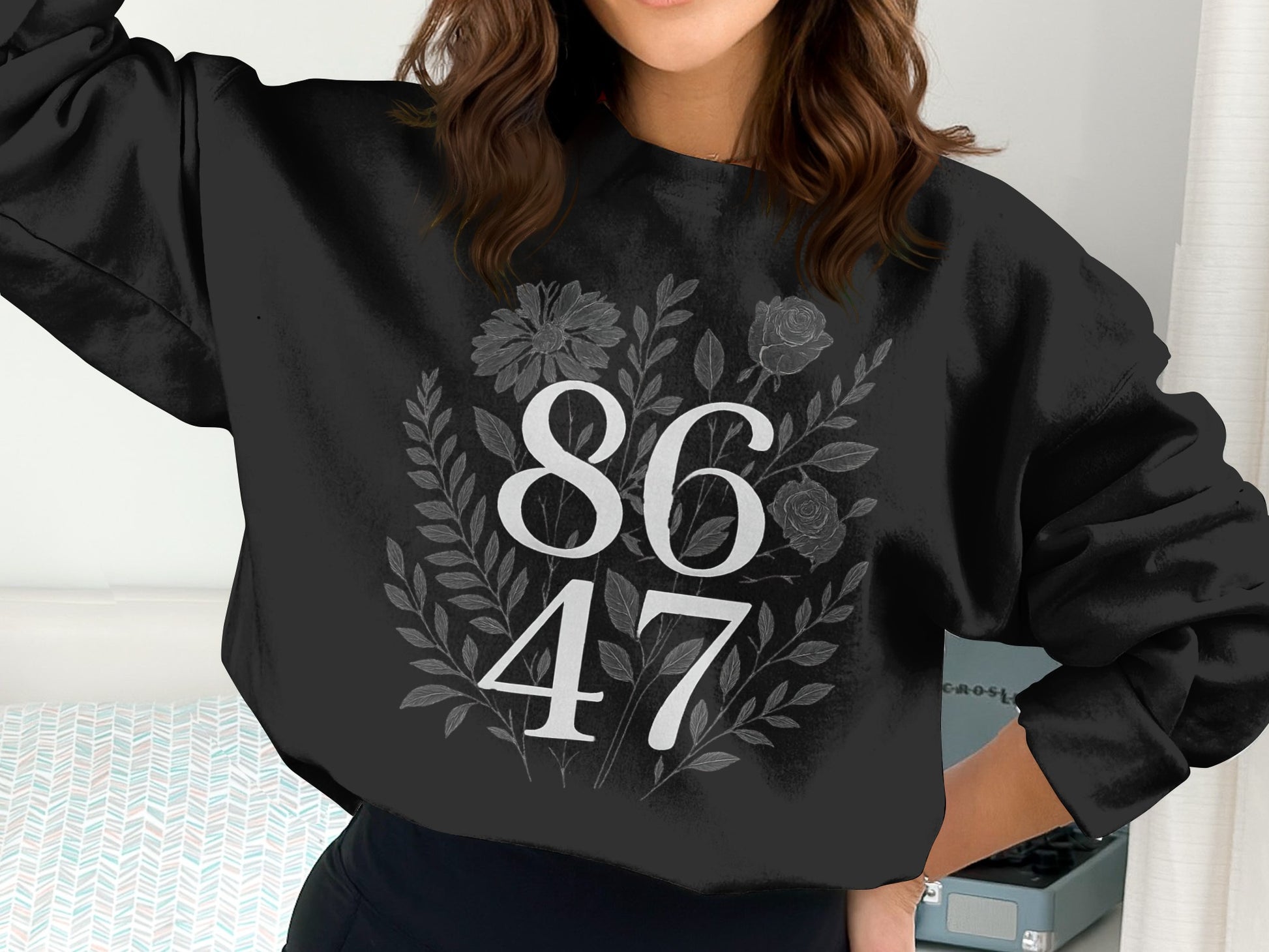 Black Sweatshirt with Floral 86 47 Design product type