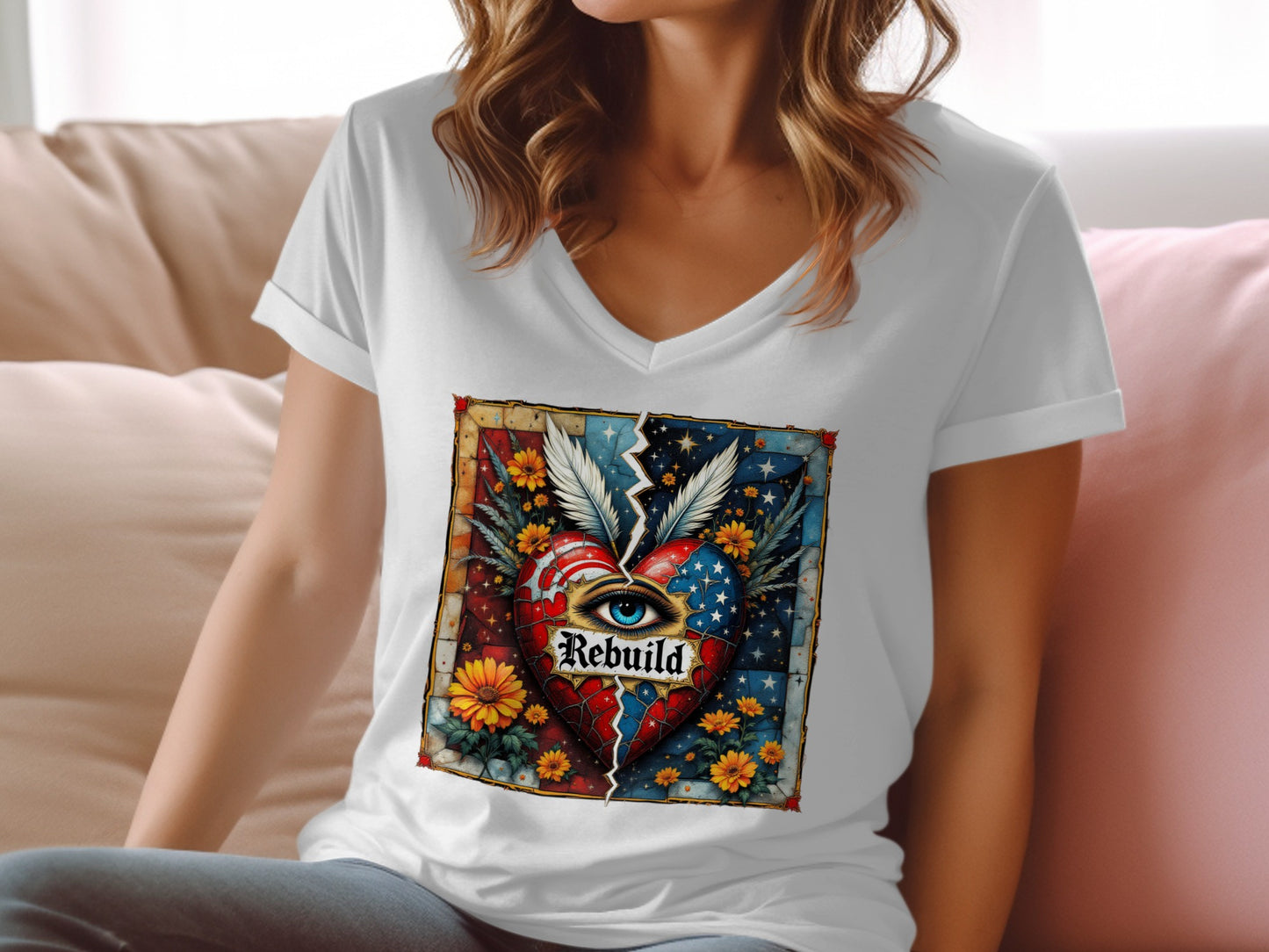 Rebuild Heart Design Colorful Casual Shirt product type