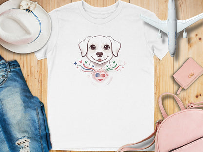 Adorable Dog Design T-Shirt with Heart and Butterflies