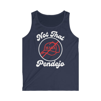 Navy tank top with "Not That Pendejo" and a crossed-out hat.