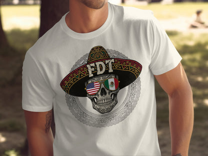 Skull Hat Design Shirt with USA and Mexico Flags