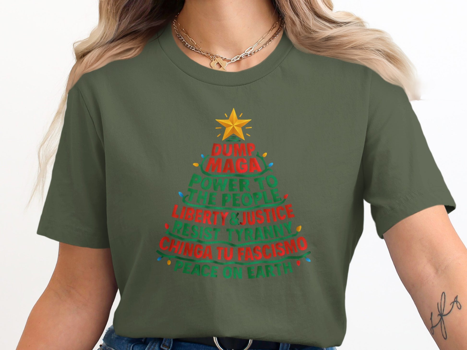 Anti-Fascism Christmas Tree Design Shirt