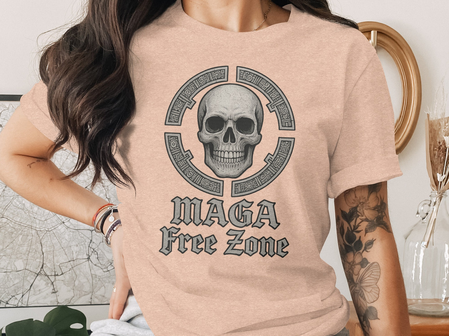 MAGA Free Zone Skull Graphic T-Shirt for Patriotic Style