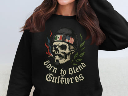 Born to Blend Cultures Skull Design Sweatshirt Product
