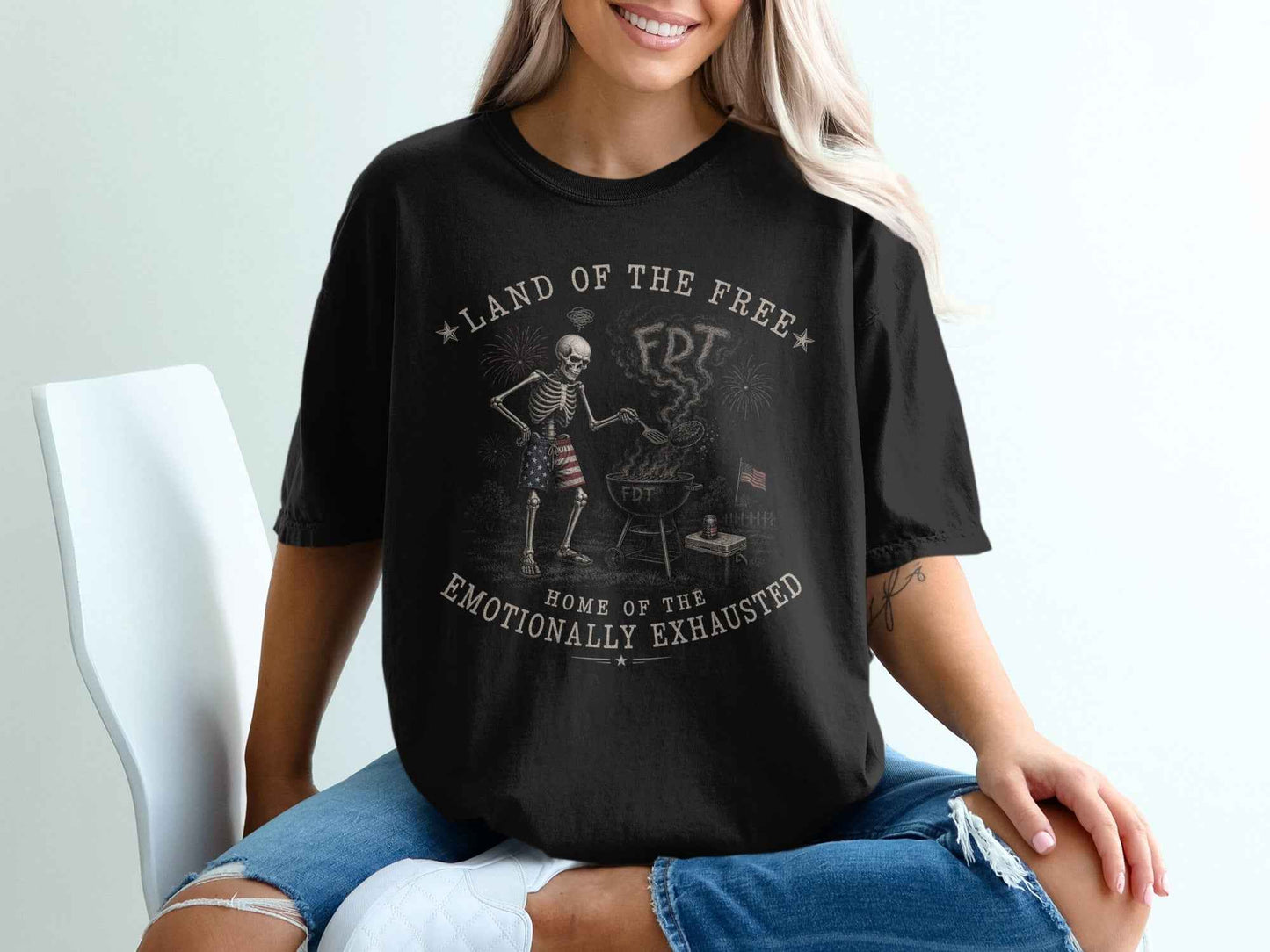 Emotionally Exhausted BBQ Skeleton T-Shirt