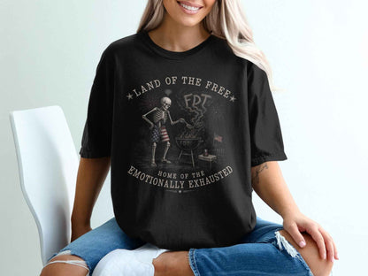 Emotionally Exhausted BBQ Skeleton T-Shirt