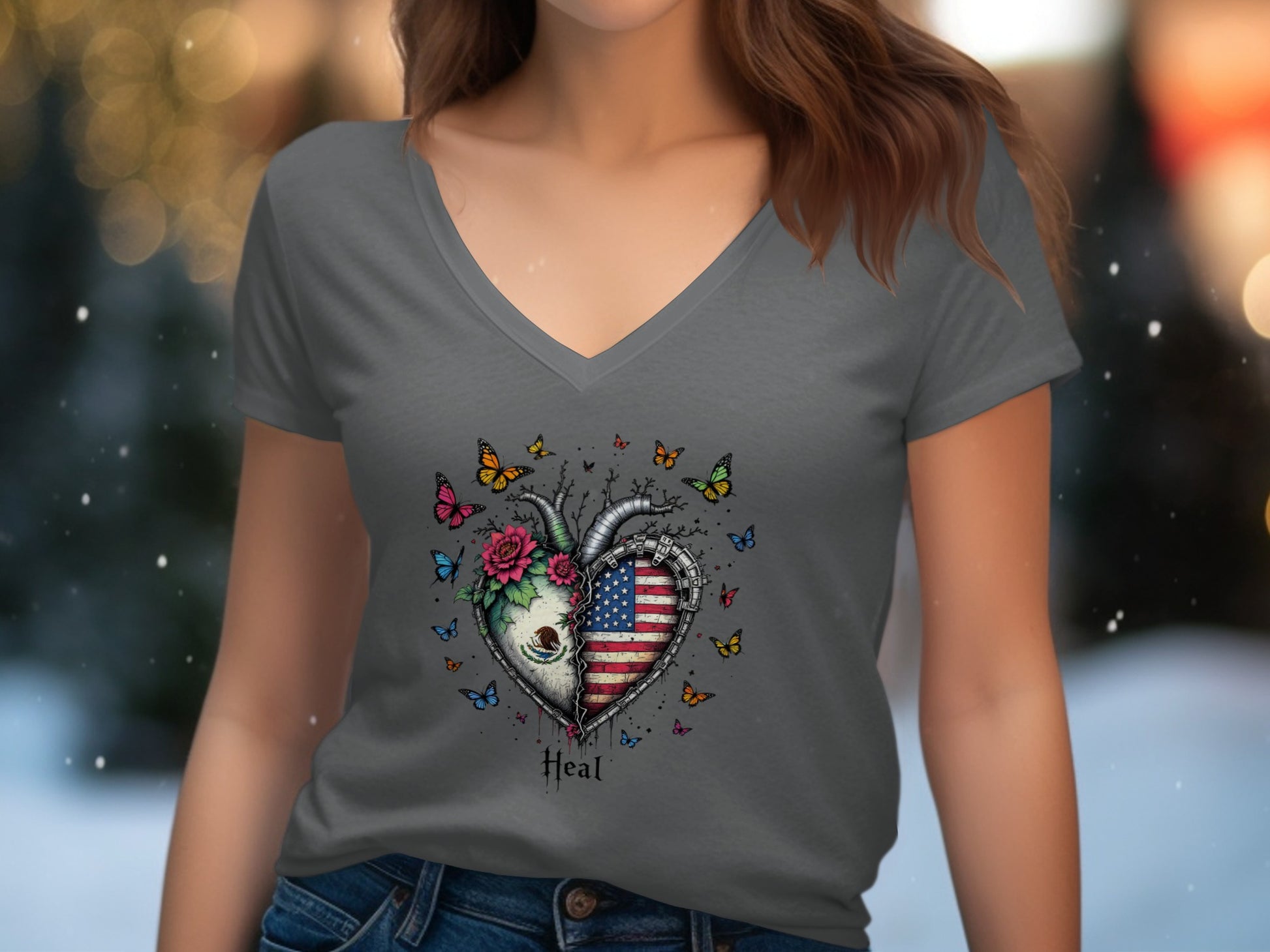 Patriotic Heart and Butterflies Design Heal T-shirt product