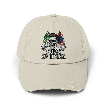 Distressed Skull Flame Design Fuck La Migra Hat product