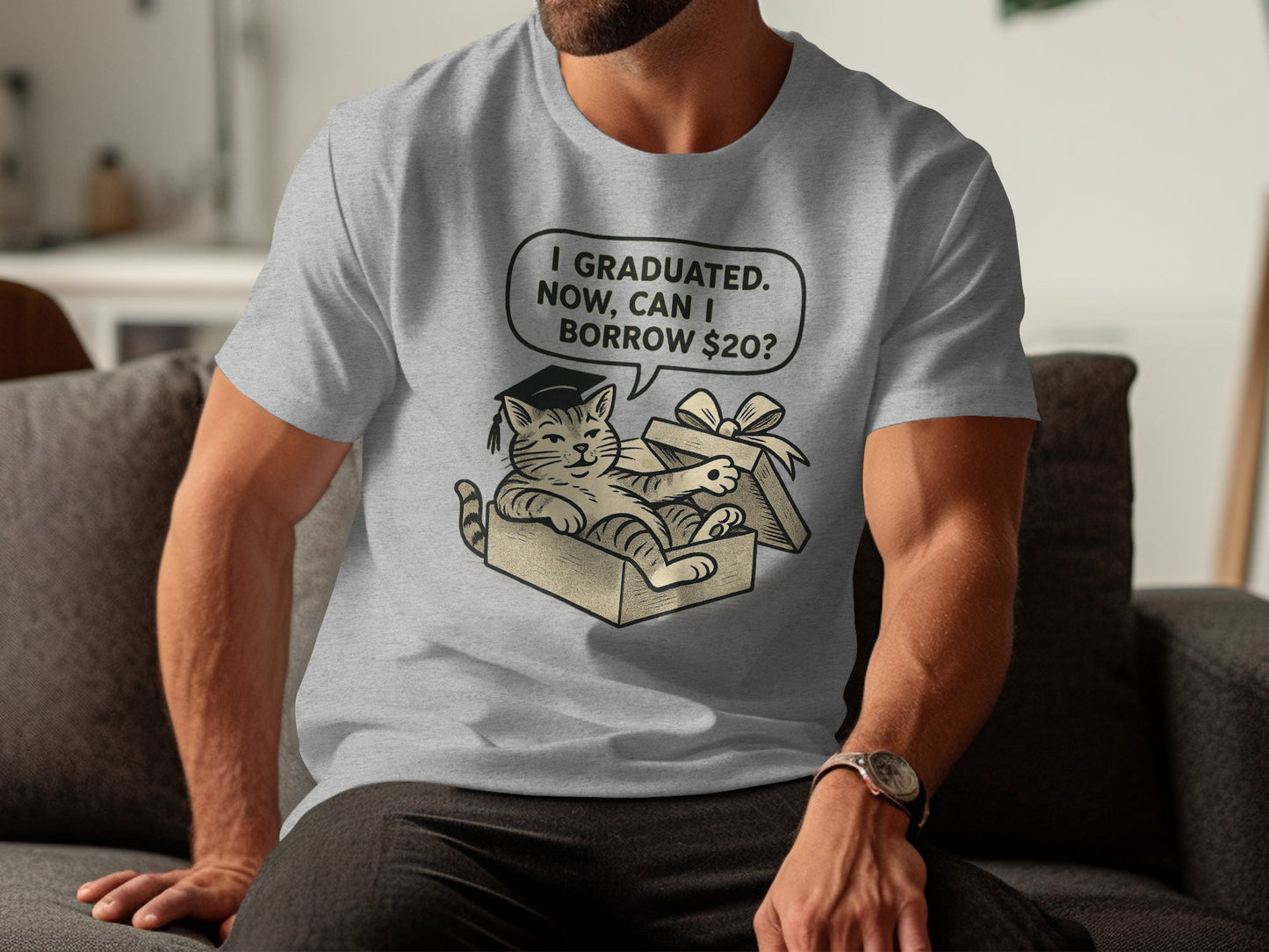 Funny Cat Graduation Borrow Money Graphic T-Shirt product type