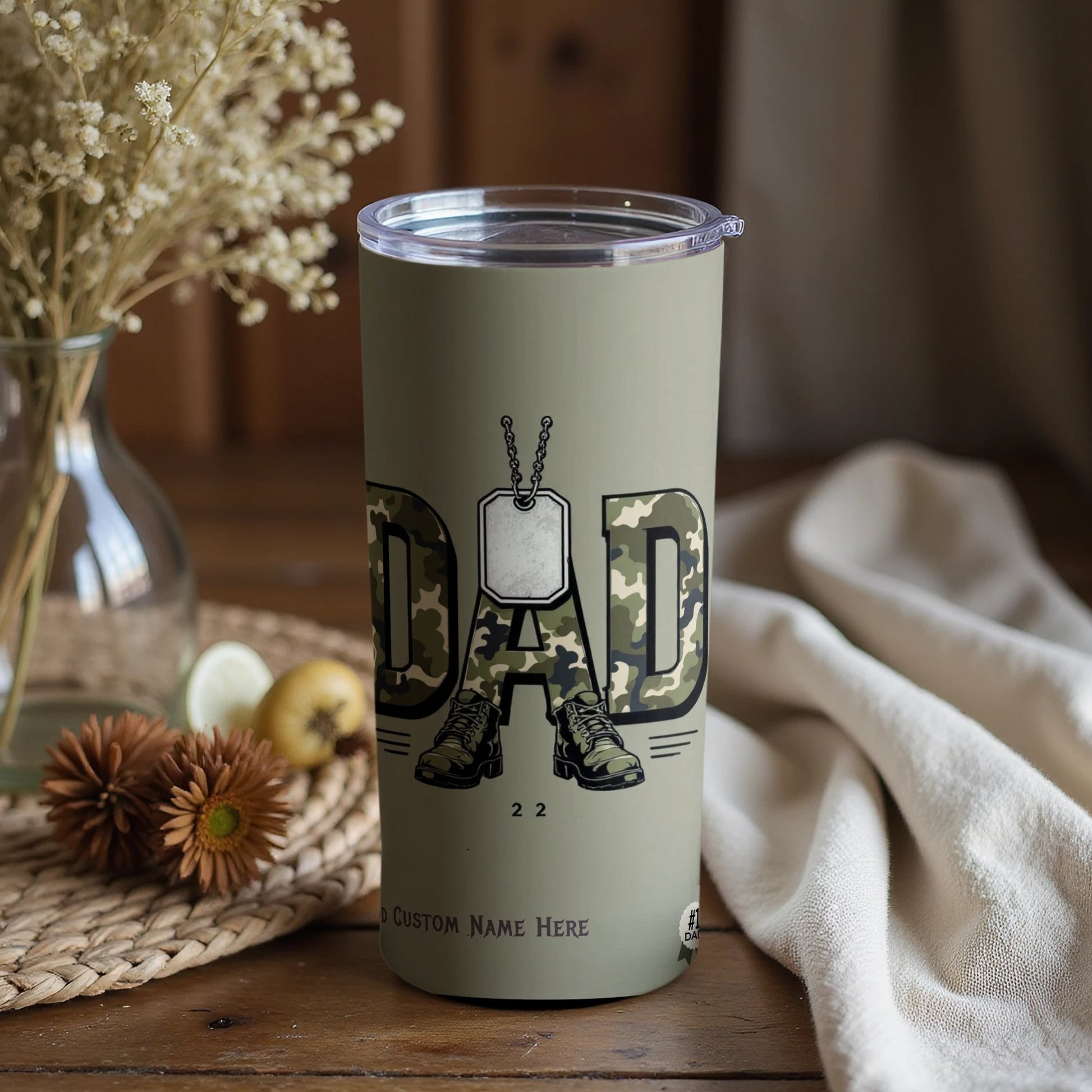 Dad Camouflage Boots Dog Tags Travel Tumbler product