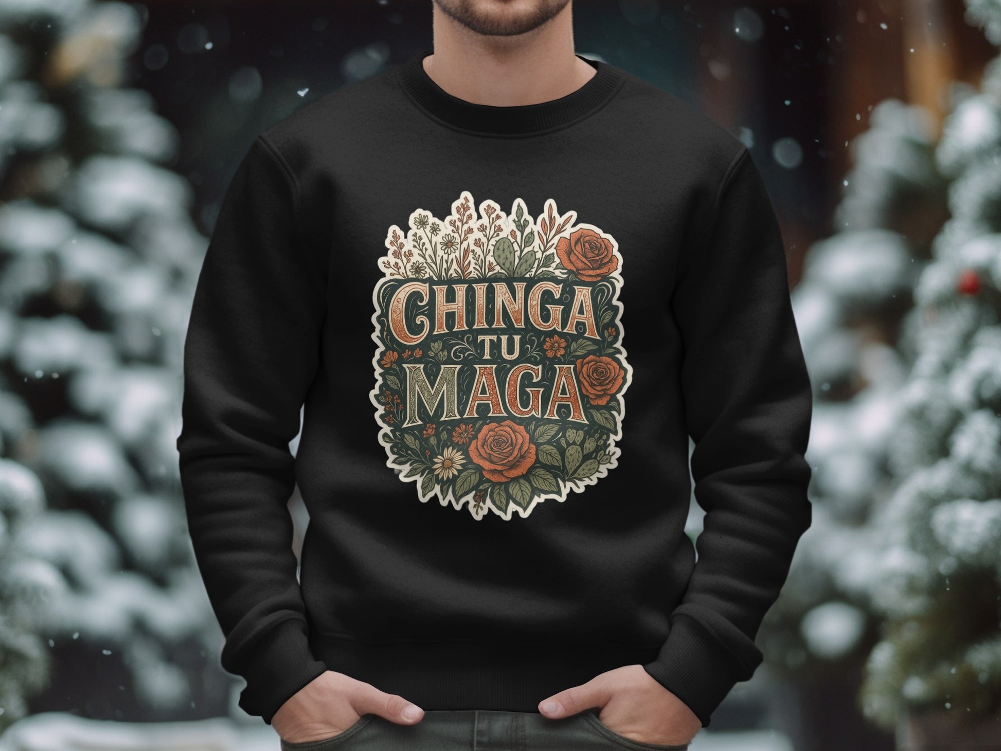 Festive Floral Chinga Tu Maga Design Black Sweatshirt product