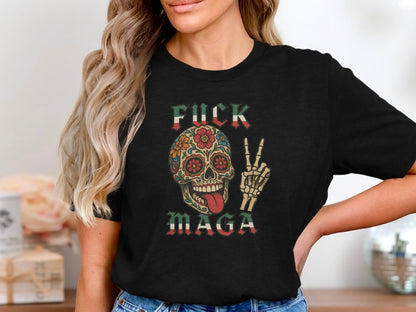 Fuck Maga Floral Skull Peace Sign Shirt