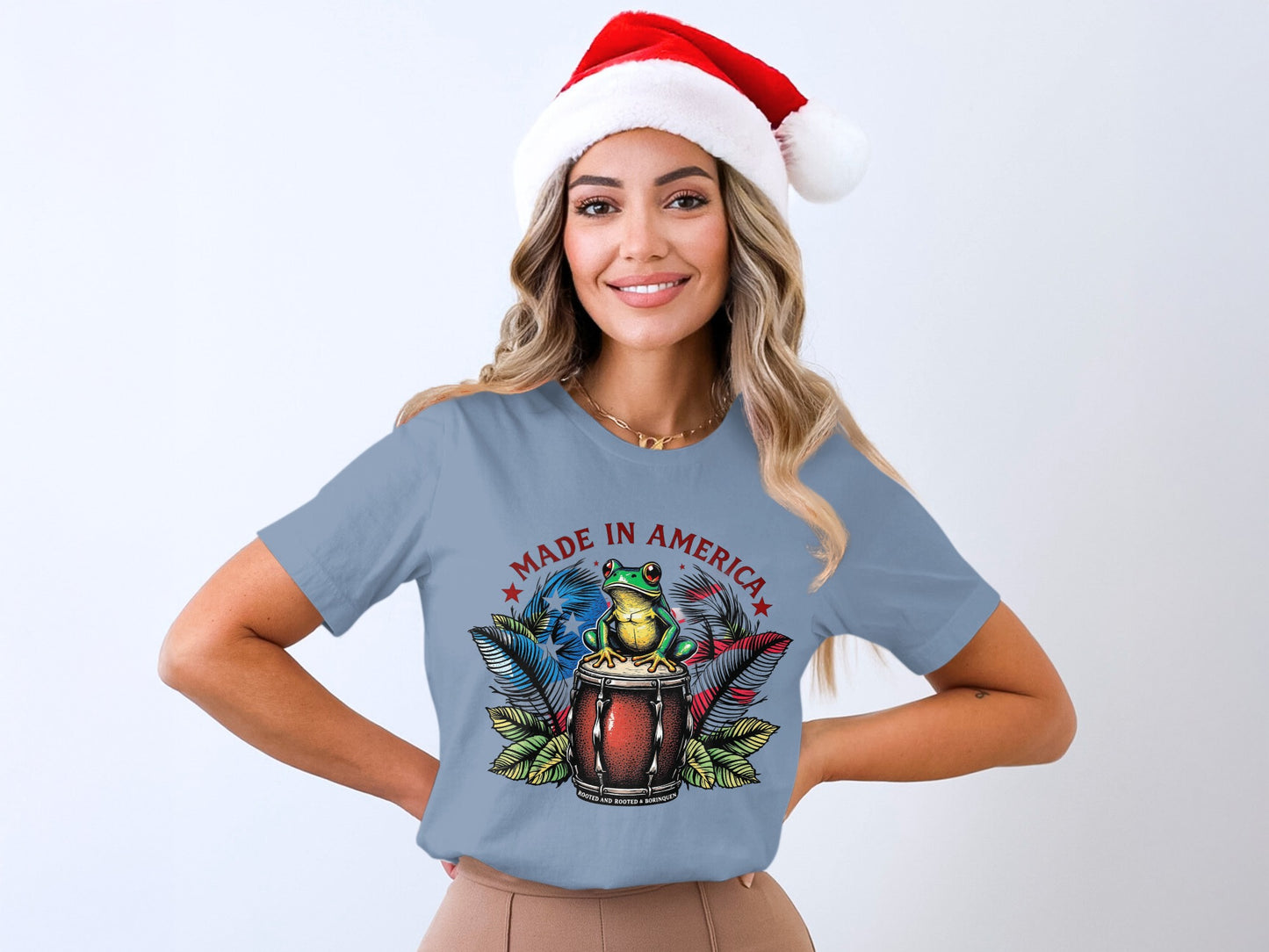 Made In America Frog Wearing Santa Hat Shirt