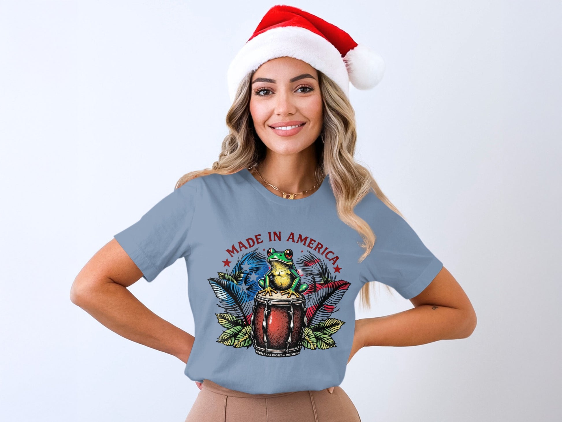 Made In America Frog Wearing Santa Hat Shirt