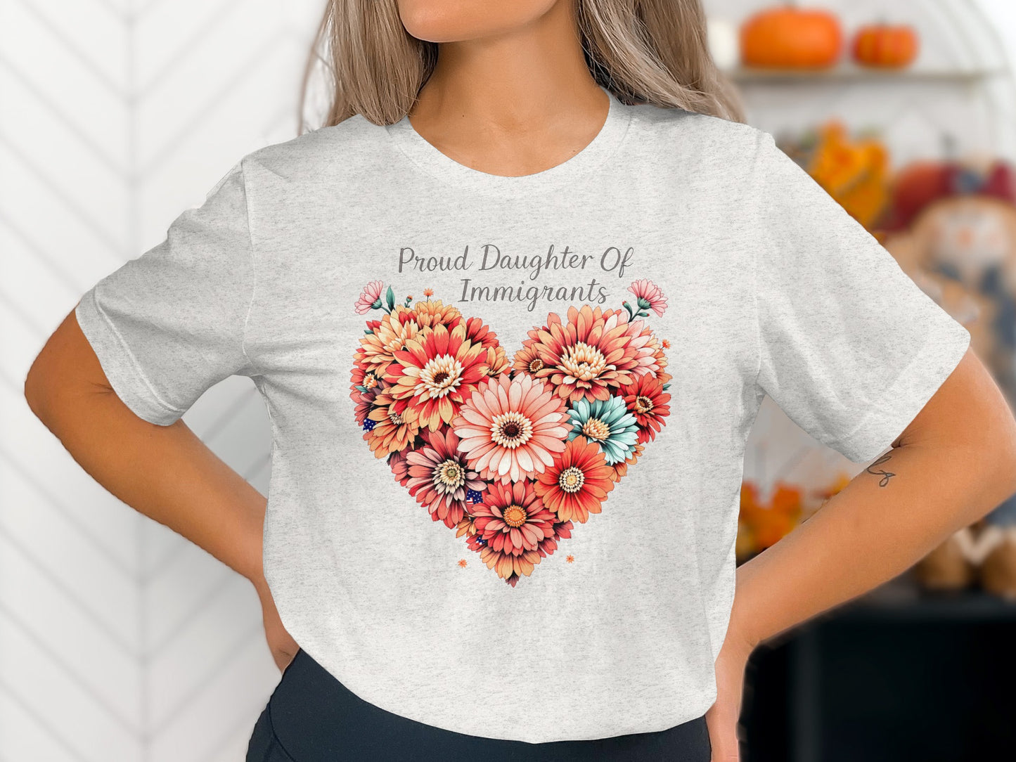 Proud Daughter Of Immigrants Heart Flowers Shirt
