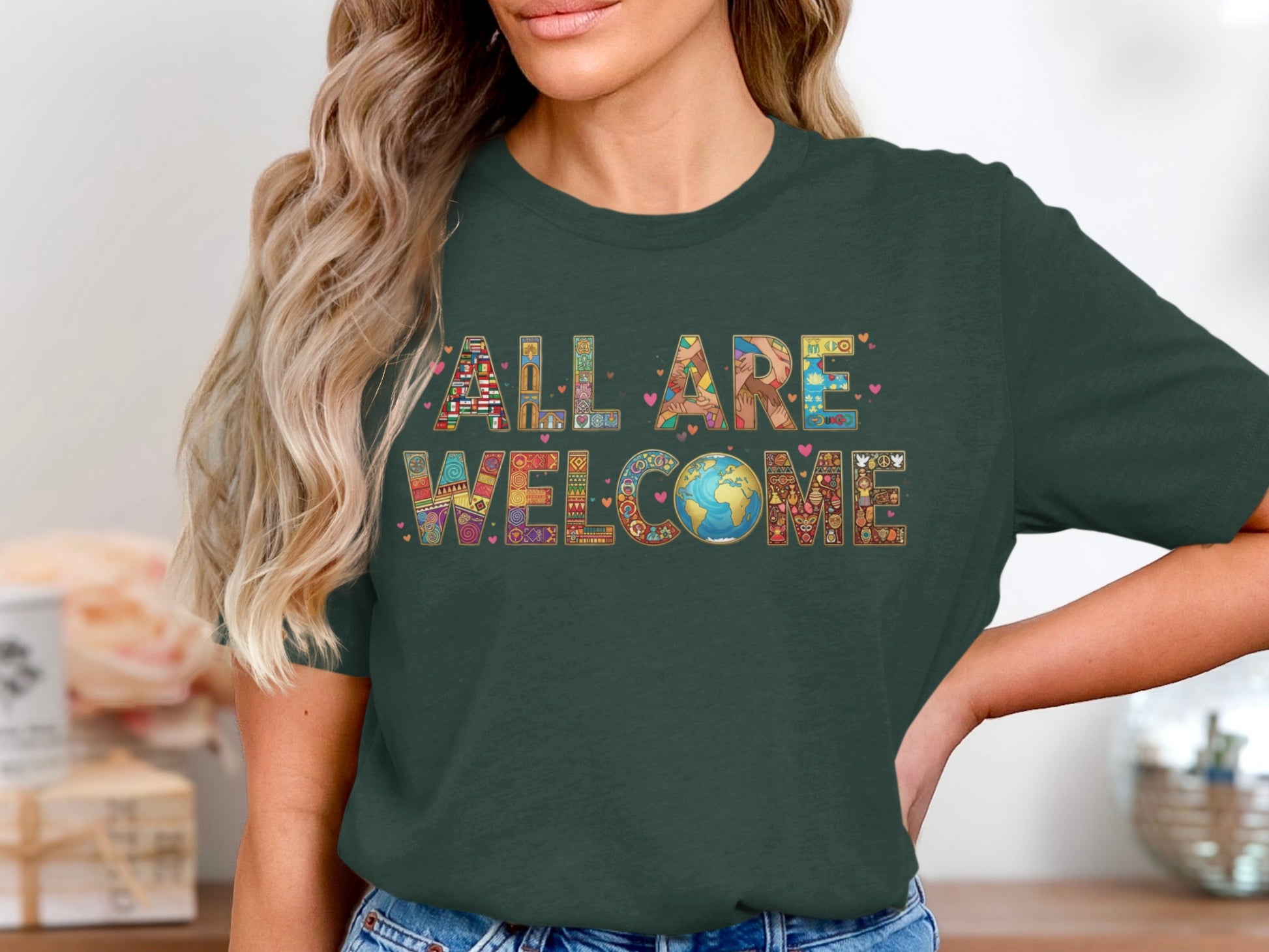 All Are Welcome Graphic Tee Inclusion Shirt