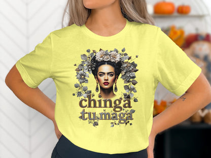 Vibrant Floral Graphic Tee with Unique Portrait