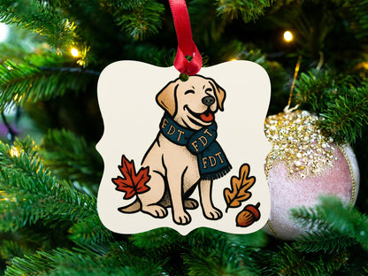 Smiling Dog With Scarf Holiday Ornament
