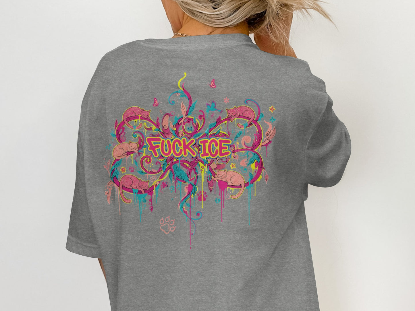 Colorful Anti-ICE Graphic on Grey Shirt