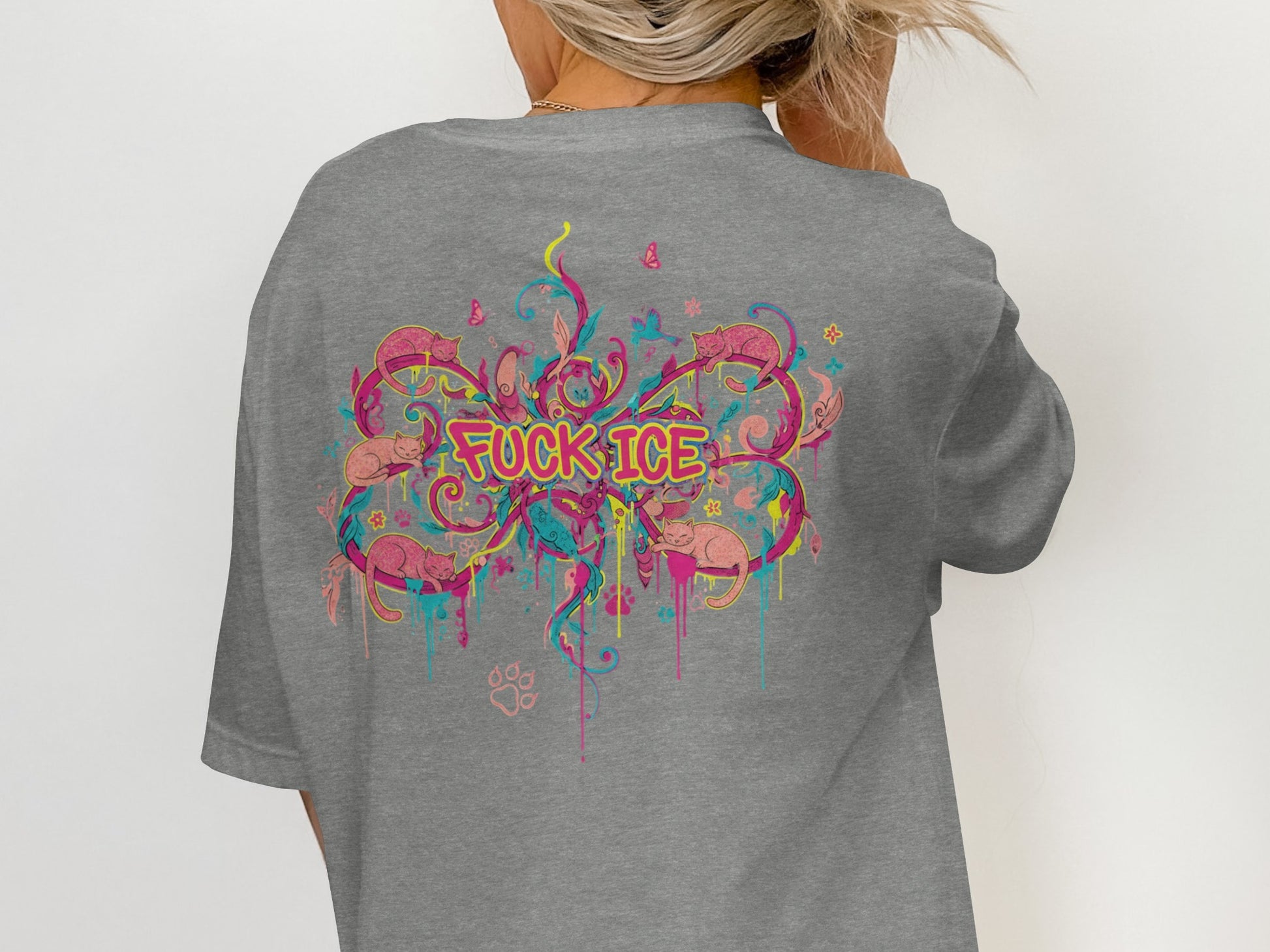 Colorful Anti-ICE Graphic on Grey Shirt