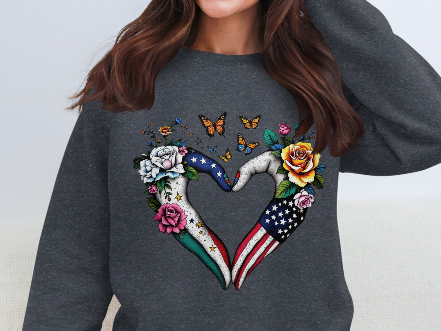 Vibrant American Heart and Flowers Design Sweatshirt Product