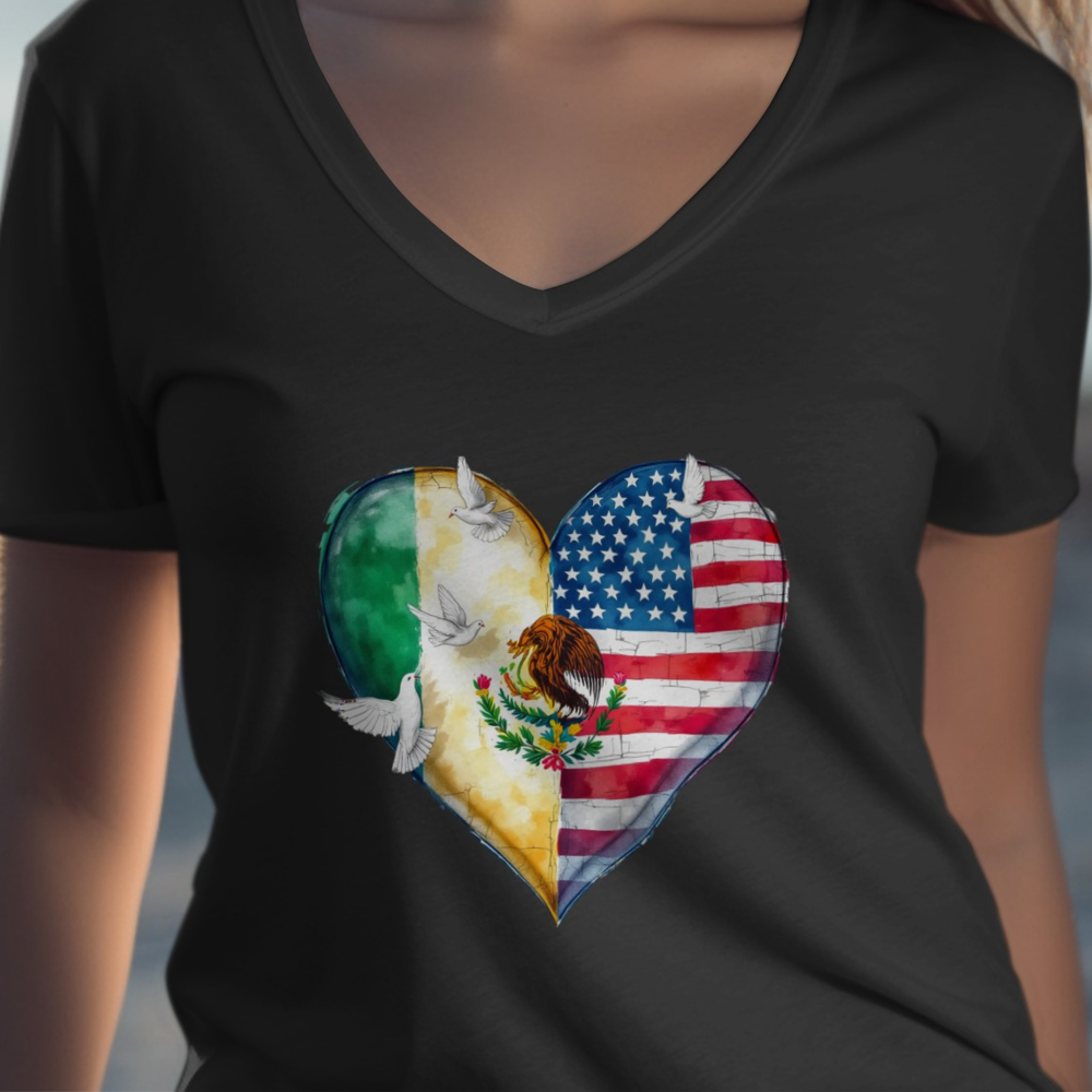 Heart Shaped Mexican and American Flag T-shirt product