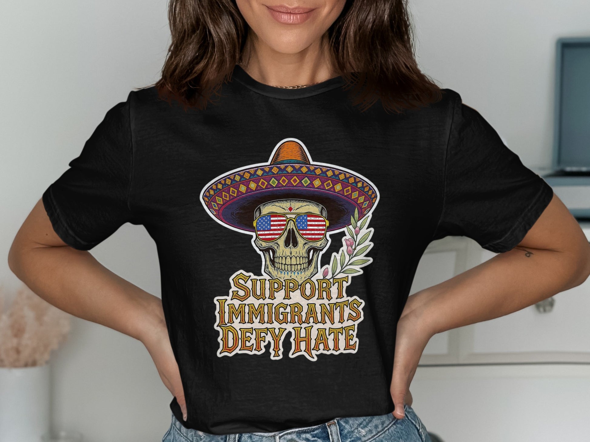 Support Immigrants Defy Hate Skull Design T-shirt product type