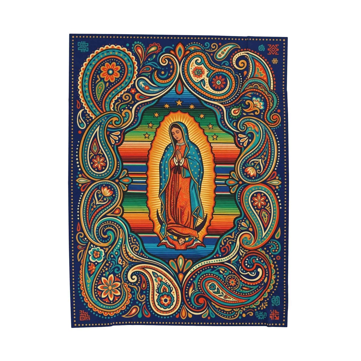 Our Lady of Guadalupe Blanket, Virgen de Guadalupe Throw, Mexican Folk Art Serape Design, Colorful Religious Blankets, Spiritual Home Decor