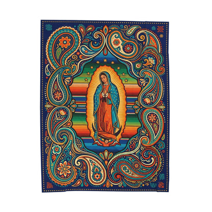 Our Lady of Guadalupe Blanket, Virgen de Guadalupe Throw, Mexican Folk Art Serape Design, Colorful Religious Blankets, Spiritual Home Decor