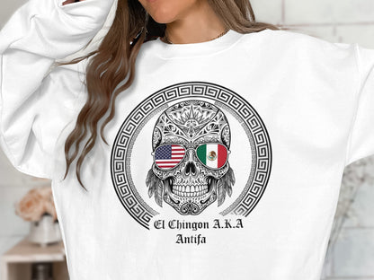 El Chingon A.K.A Antifa Skull Print Sweatshirt