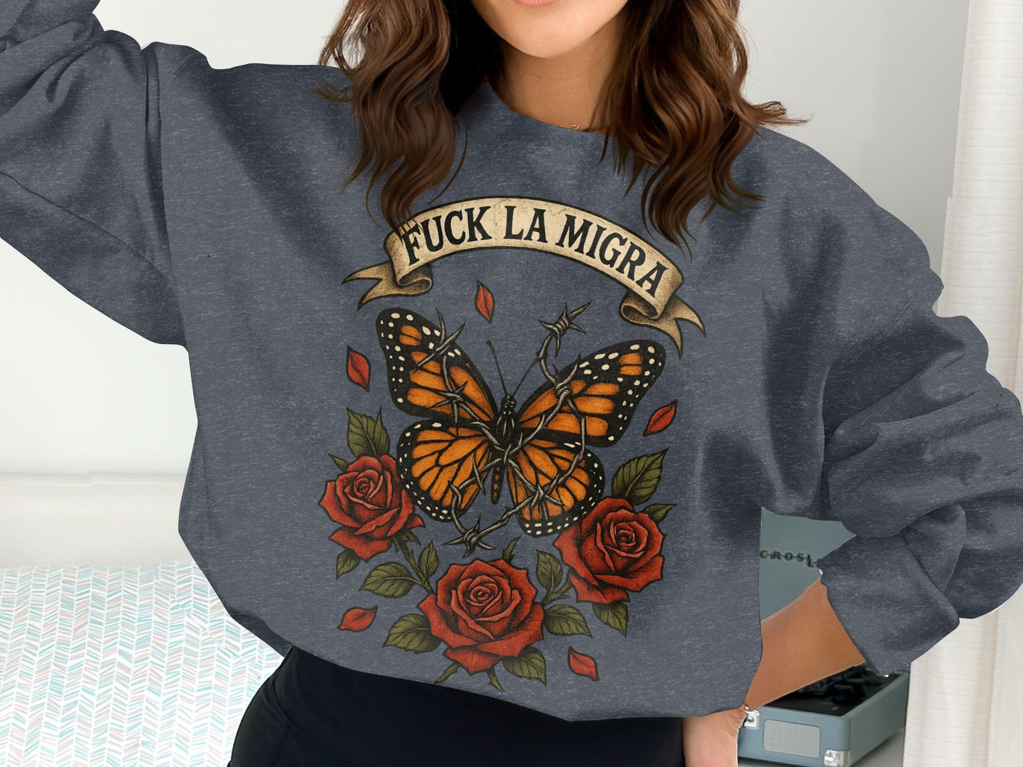 Anti La Migra Butterfly and Roses Graphic Shirt product