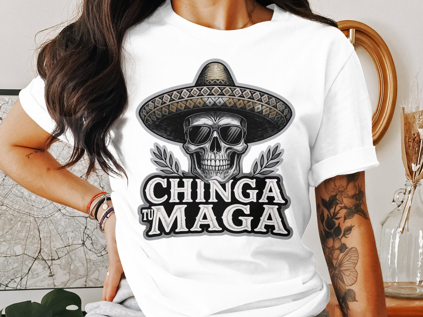 Chinga Tu Maga Skull with Sombrero T-Shirt product