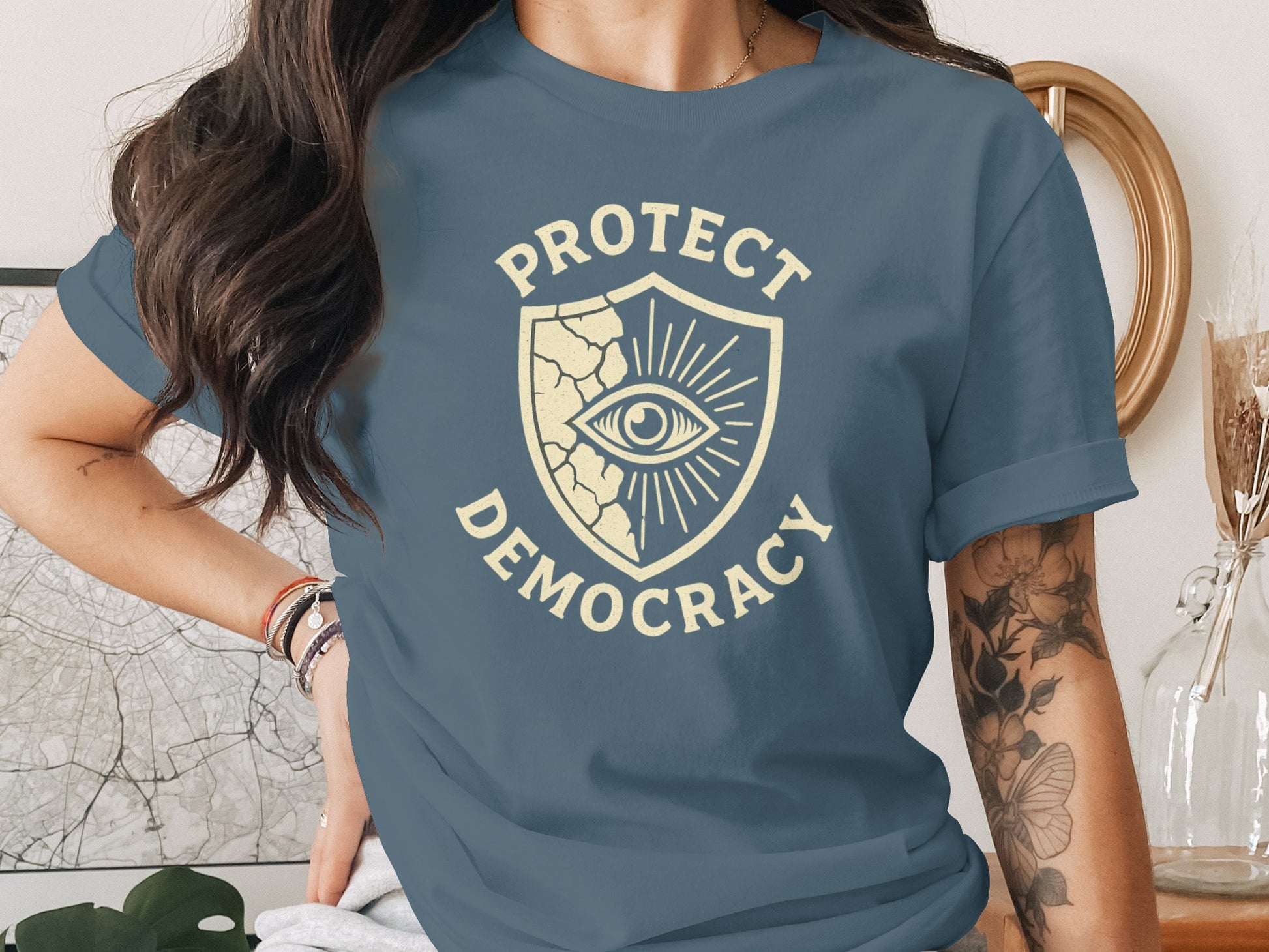 Protect Democracy Shield Eye Design Product Type