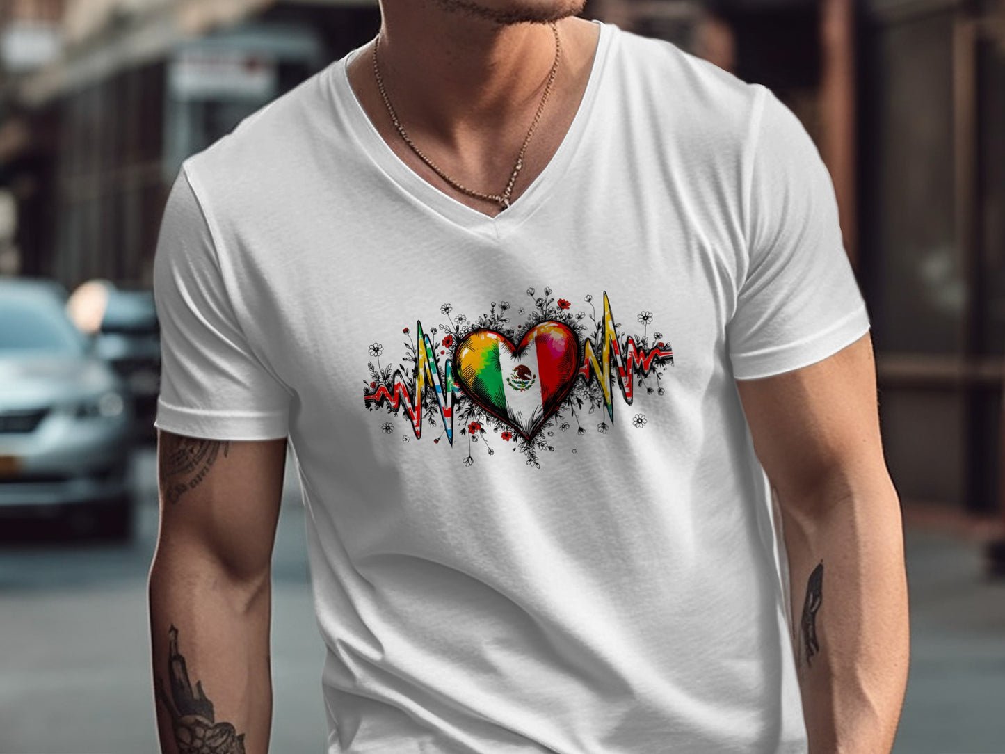 Vibrant Heartbeat Design Men's White T-Shirt product
