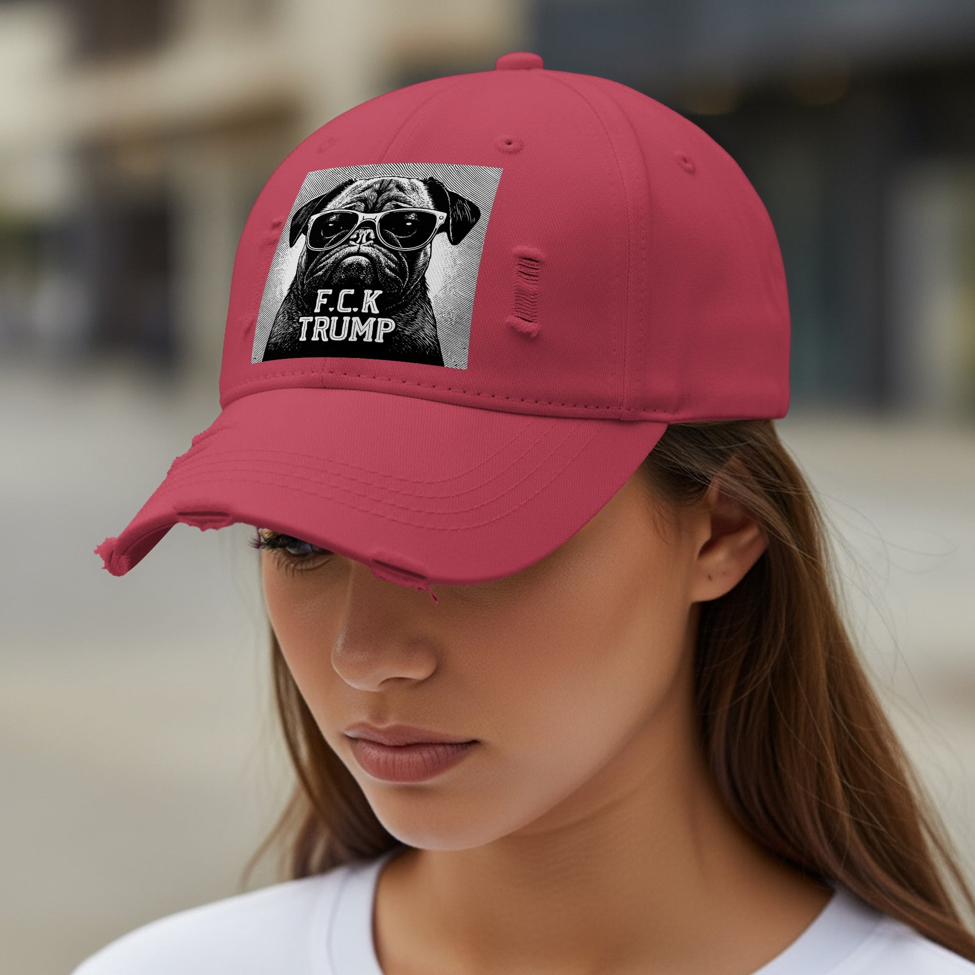 FCK Trump Distressed Red Cap with Cool Pug Design product