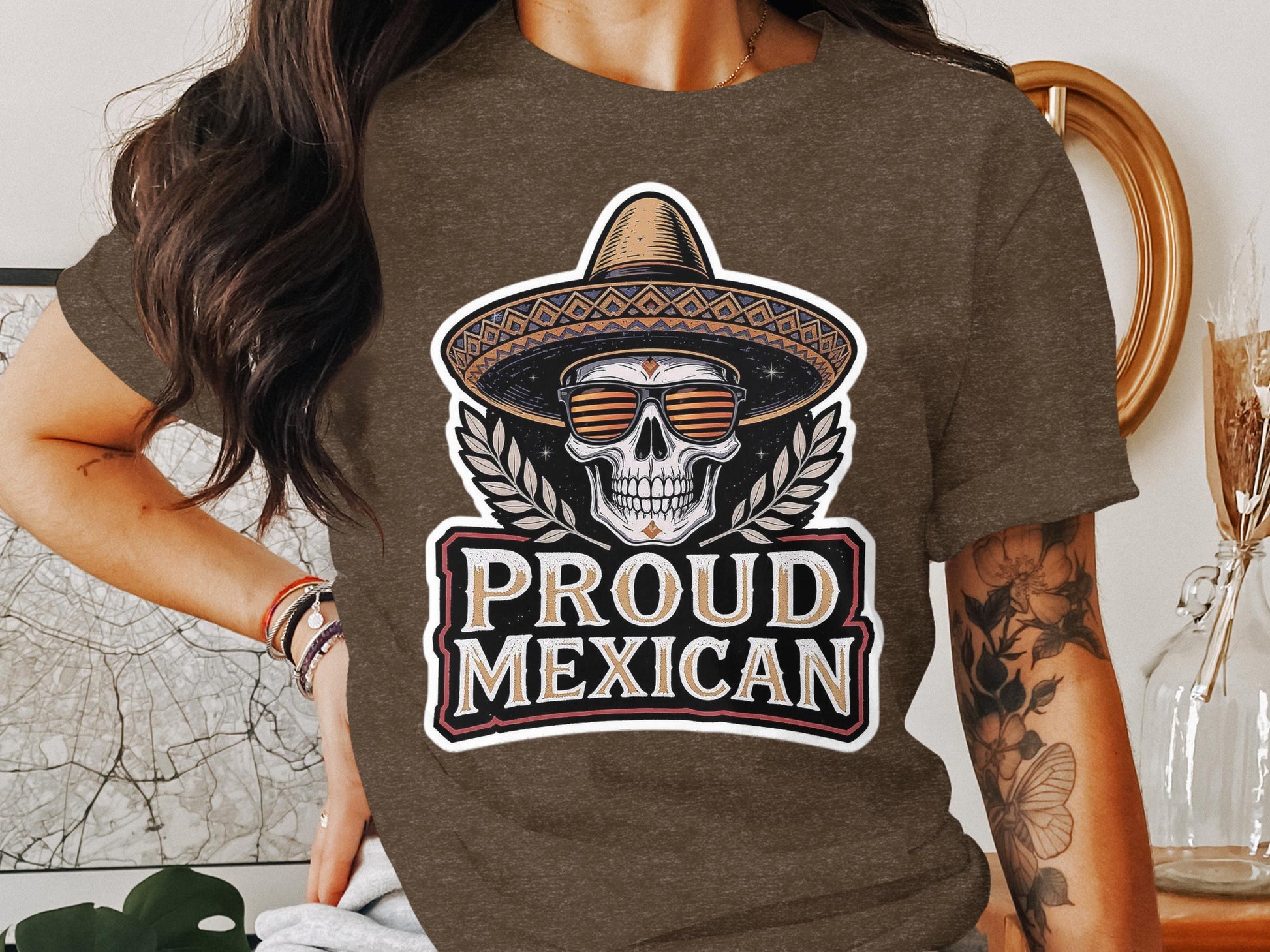 Proud Mexican Skull with Hat Graphic T-shirt product